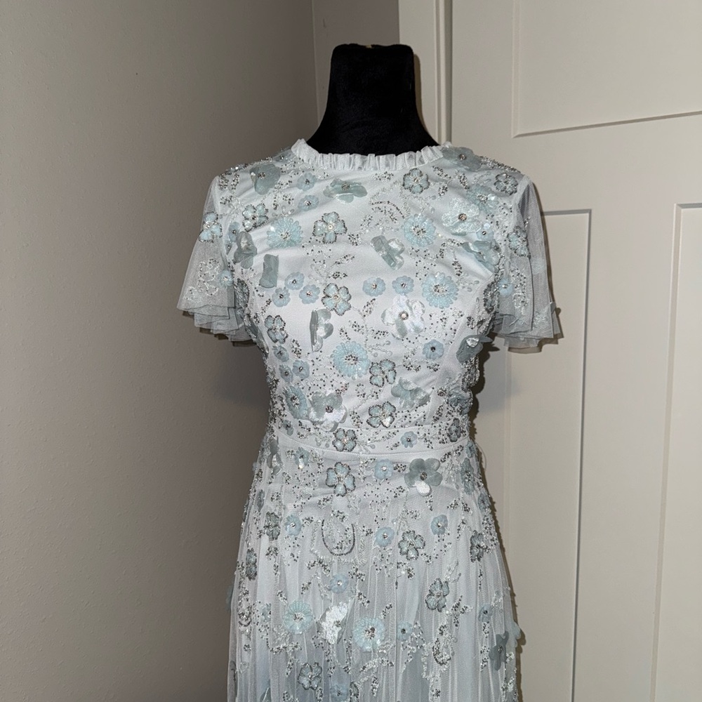 New | MAC DUGGAL
Blue Embellished High Neck Cap Sleeve A Line Dress | 9212 | 2 - Picture 7 of 10